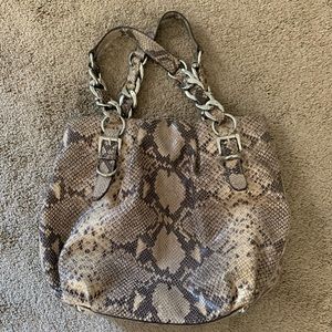 Michael Kors snakeskin double strap shoulder bag with silver hardware